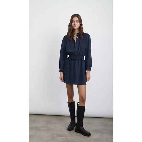 Rails Shawna Mini Dress Small Dark Vintage Blue Black Eco Collection NWOT - Picture 1 of 7